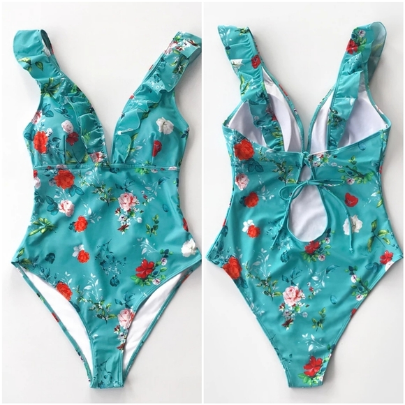 5⭐ ❤Floral Ruffled V neck One Piece Swimsuit - Picture 2 of 5